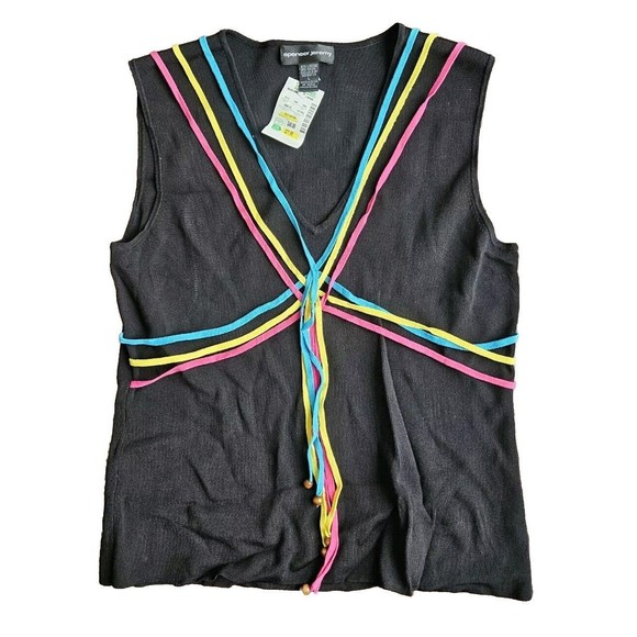 Spencer Jeremy Women's Black Knit V-Neck Sleeveless Top Sz Large NWT Vtg Y2K - Picture 1 of 8